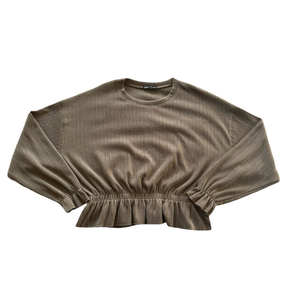 Zara Peplum Hem Ribbed Sweater - Olive Green - Picture 3 of 4